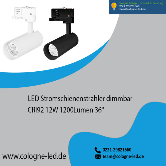 LED Stromschienenstrahler dimmbar CRI92 12W 1200Lumen 36°