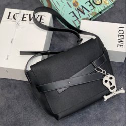 Loewe Small Strap Messenger Grained Calfskin In Black