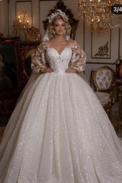Luxus Hochzeitskleider mit armel | Brautkleider Prinzessin Glitzer | Babyonlinedress.de
