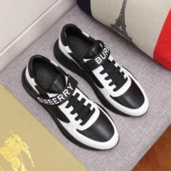 Burberry Logo Detail Leather And Nylon Sneakers In Black/White