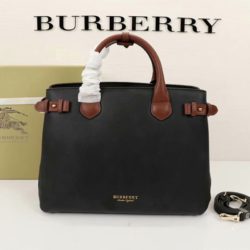 Burberry Medium Leather And Canvas Banner Bag In Black/Brown