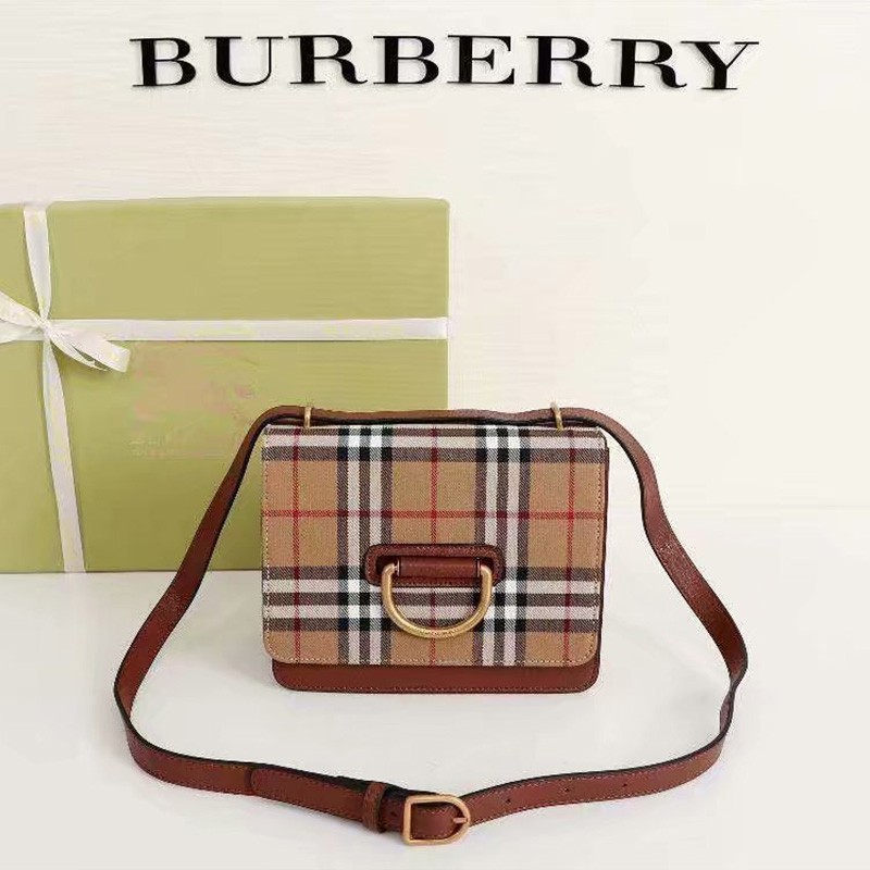 Burberry Small Vintage Check and Leather D-ring Bag In Brown