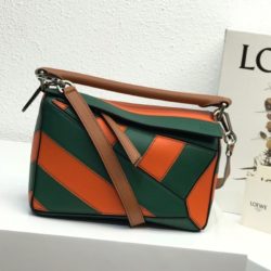 Loewe Small Puzzle Bag Geometric Calfskin In Green/Orange