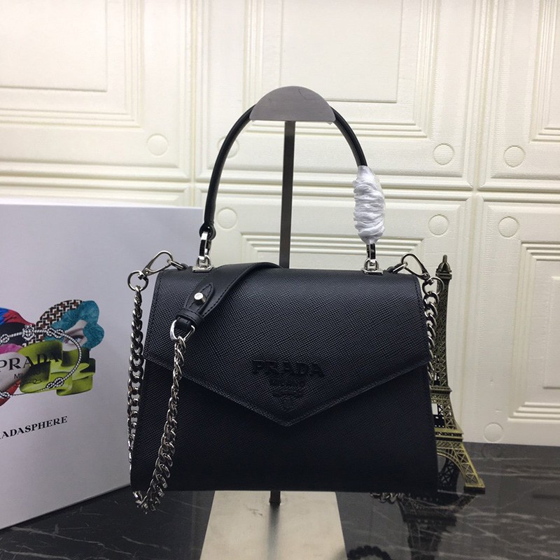 Prada 1BA186 Saffiano Leather Monochrome Bag In Black