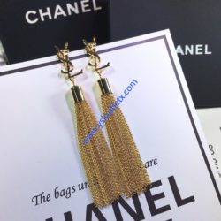 Saint Laurent Loulou Earrings With Chain Tassels In Brass Gold