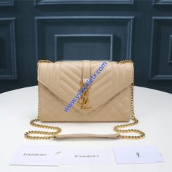Saint Laurent Small Envelope Chain Bag In Mixed Grained Matelasse Leather Apricot