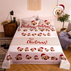Custom Double Bedding Sheet And Duvet Cover Pillowslip Set Pet Christmas Style Gift for Pet Lovers