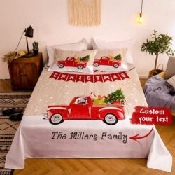 Custom Double Bedding Sheet And Duvet Cover Pillowslip Set Personalized Holiday Style Christmas Gift