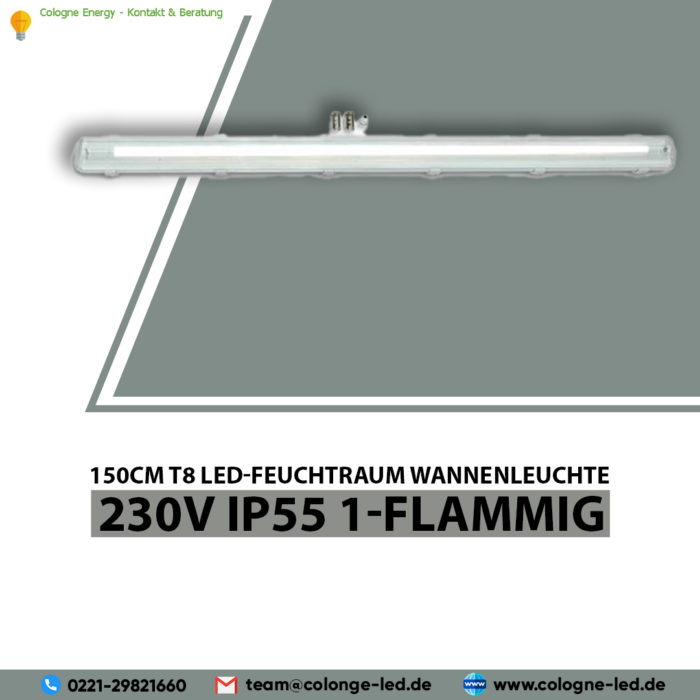150cm T8 LED-Feuchtraum Wannenleuchte 230V IP55 1-flammig
