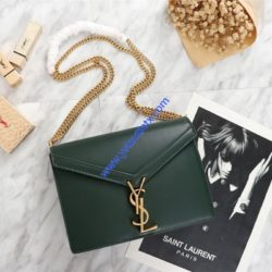 Saint Laurent Cassandra Clasp Bag In Smooth Leather Green