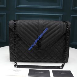 Saint Laurent Large Envelope Chain Bag In Mixed Grained Matelasse Leather Black