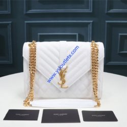 Saint Laurent Medium Envelope Chain Bag In Mixed Grained Matelasse Leather White