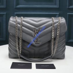 Saint Laurent Medium Loulou Chain Bag In Y Matelasse Leather Sky Blue