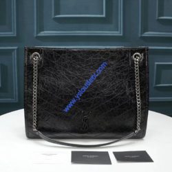 Saint Laurent Medium Niki Shopping Bag In Crinkled Vintage Leather Black