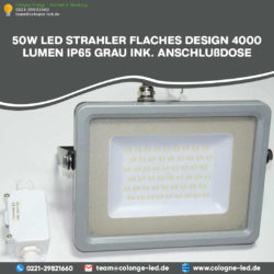 50W LED Strahler flaches Design 4000 Lumen IP65 grau ink. Anschlußdose