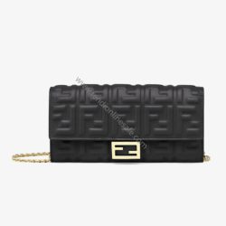 Fendi Baguette Chain Wallet In FF Motif Nappa Leather Black