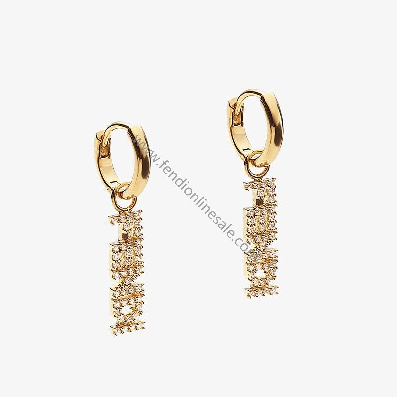 Fendi Signature Earrings In Crystal Metal Gold