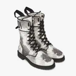 Fendi Signture Biker Boots In Canvas with Floral Motif Grey