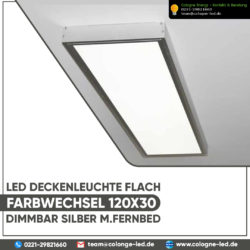 LED Deckenleuchte flach Farbwechsel 120×30 dimmbar Silber m.Fernbed