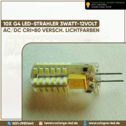 10x G4 LED-Strahler 3Watt-12Volt AC/DC cri>80 versch. Lichtfarben