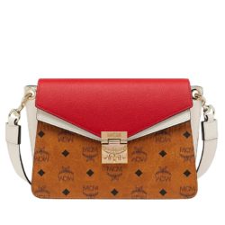 MCM Medium Mezzanin Visetos Colorblock Messenger In Brown/Red