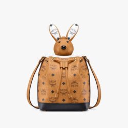 MCM Zoo Rabbit Visetos Mix Drawstring Bag In Brown/White