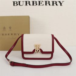 Burberry Small Two-tone Canvas And Leather TB Bag Redbrown