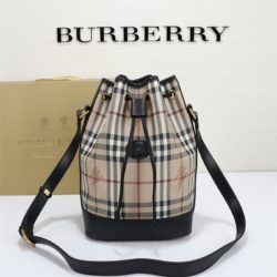 Burberry Vintage Check Leather Bucket Bag Black