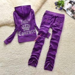 Juicy Couture Studded Logo Crown Velour Tracksuits 7388 2pcs Women Suits Purple