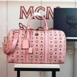 MCM Large Visetos Traveler Weekender In Light Pink