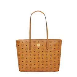 MCM Medium Anya Visetos Top Zip Shopper Tote In Brown