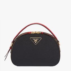 Prada 1BH123 Saffiano and Crocodile Leather Odette Bag In Black/Red