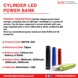 Promotional Cylinder LED Power Bank