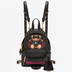 Moschino Bat Teddy Bear Women Mini Leather Backpack Black