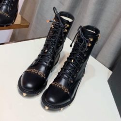 Moschino Logo Women Leather Combat Boots Black