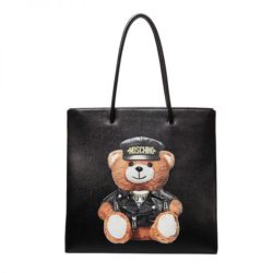 Moschino Loves Printemps Teddy Bear Women Leather Tote Black