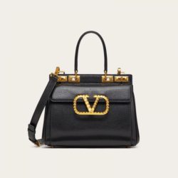Valentino Garavani Medium Rockstud Alcove Handbag In Grainy Calfskin Black