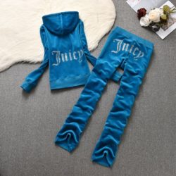 Juicy Couture Studded Juicy Logo Velour Tracksuits 666 2pcs Women Suits Blue