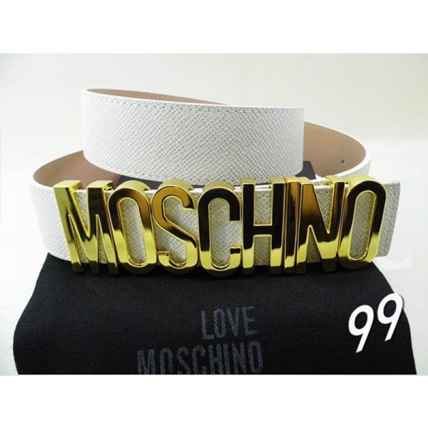 Moschino Logo Buckle Women Large Embossed Leather Belt White