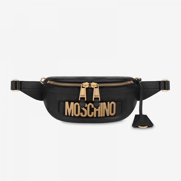 Moschino Lettering Logo Calfskin Belt Bag Black