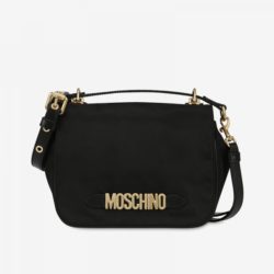 Moschino Lettering Logo Women Nylon Flap Bag Black