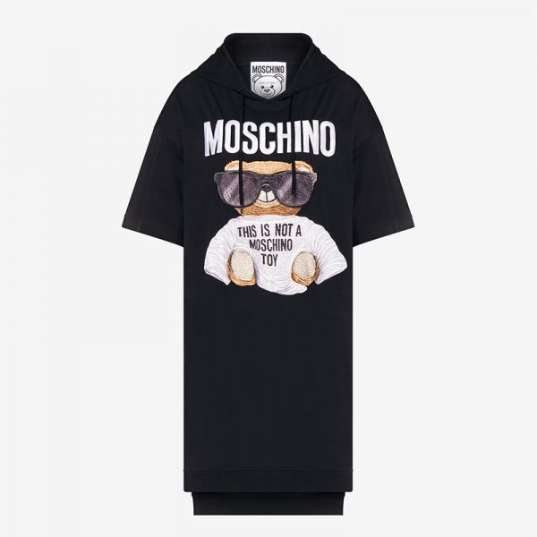 Moschino Micro Teddy Bear Women Short Sleeves Jersey Dress Black