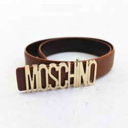 Moschino Logo Buckle Large Leather Belt Brown