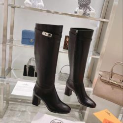 Hermes Story Shorter Boots Women Box Calfskin In Black
