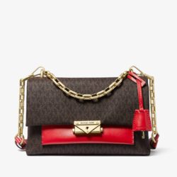 MICHAEL Michael Kors Cece Medium Logo and Leather Shoulder Bag Coffee/Red
