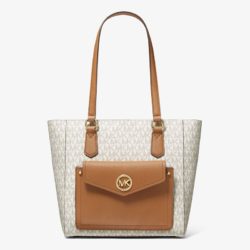 MICHAEL Michael Kors Joey Medium Logo and Leather Tote White/Brown