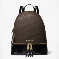 MICHAEL Michael Kors Rhea Medium Logo and Pebbled Leather Backpack Coffee/Black