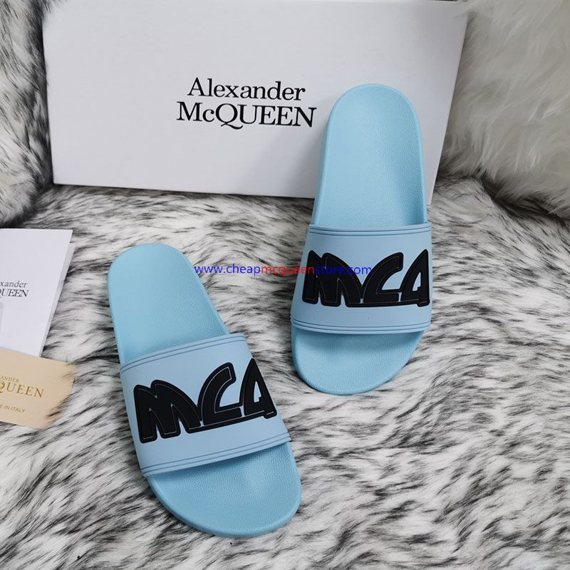 Alexander Mcqueen Oversized Rubber Slides with Applique Logo Blue
