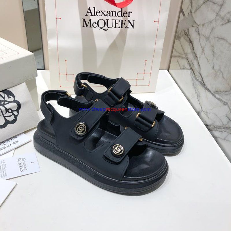 Alexander Mcqueen Tread Sandals with Leather Strap Black