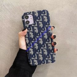 Dior Oblique Embroidery iPhone Case Blue